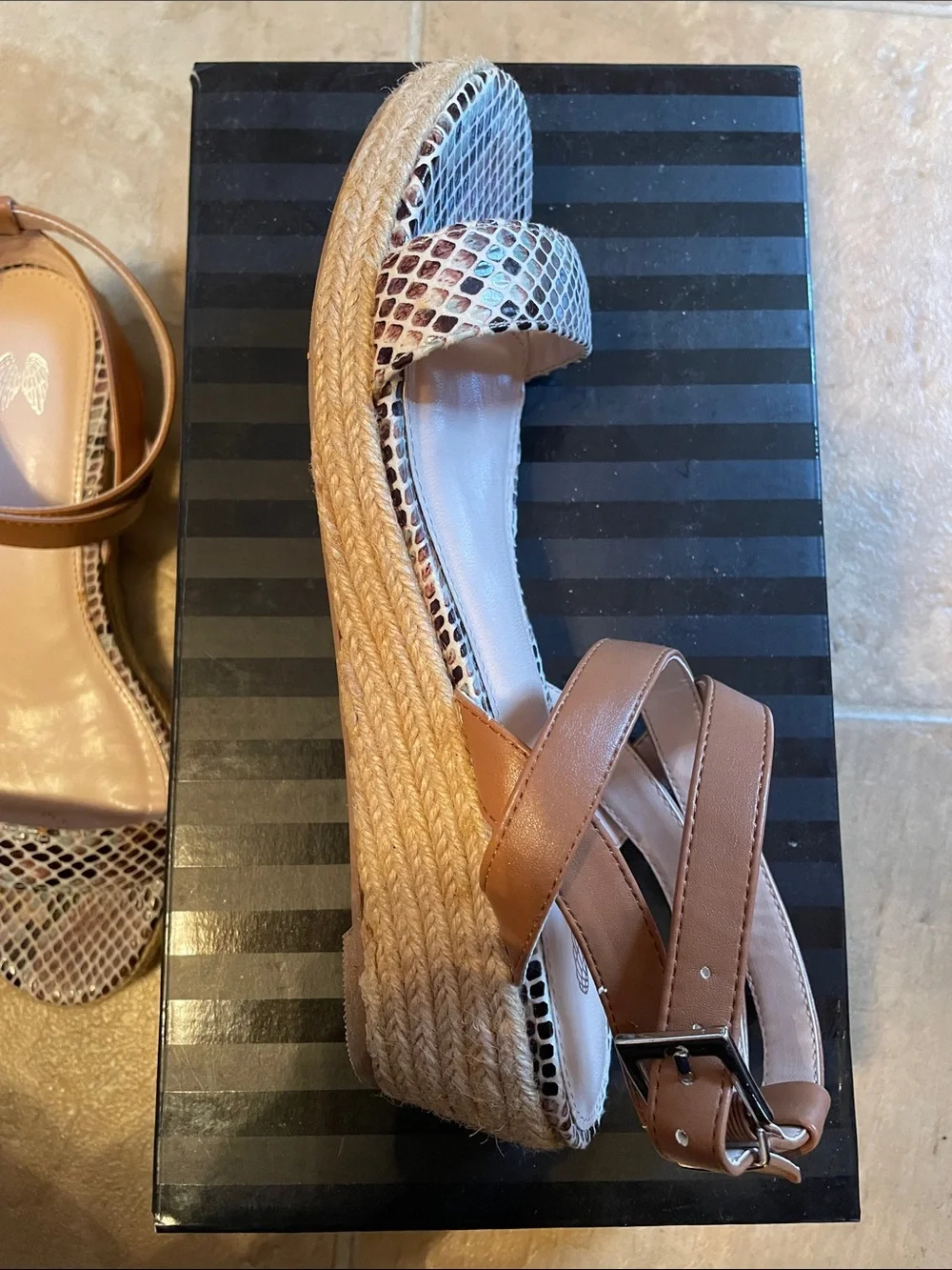 Victoria's Secret Brown and Cream Snake-Print Ankle Strap Sandals
